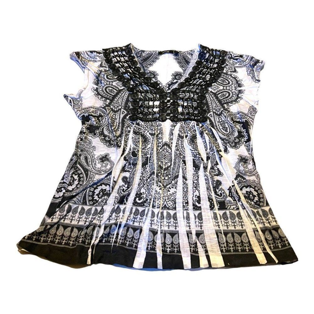 Womens Apt. 9 M Black Gray Floral Sleeveless Paisley Tank Top Draped Front Shirt